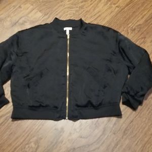 Leith black satin style crop bomber jacket small